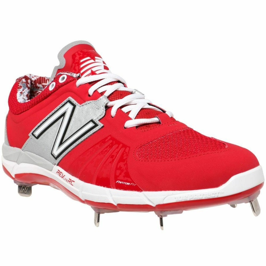 Softball & Baseball Shoes * | New Balance L3000V2 Men'S Low Metal Cleat Red/Silver Discount