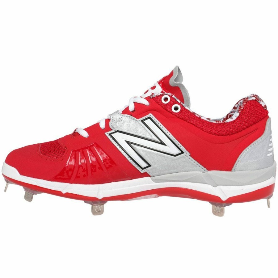 Softball & Baseball Shoes * | New Balance L3000V2 Men'S Low Metal Cleat Red/Silver Discount